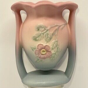 Vintage 1940's Hull Art Pottery Vase 502-6 1/2 Dogwood Wild Rose Pink Blue USA